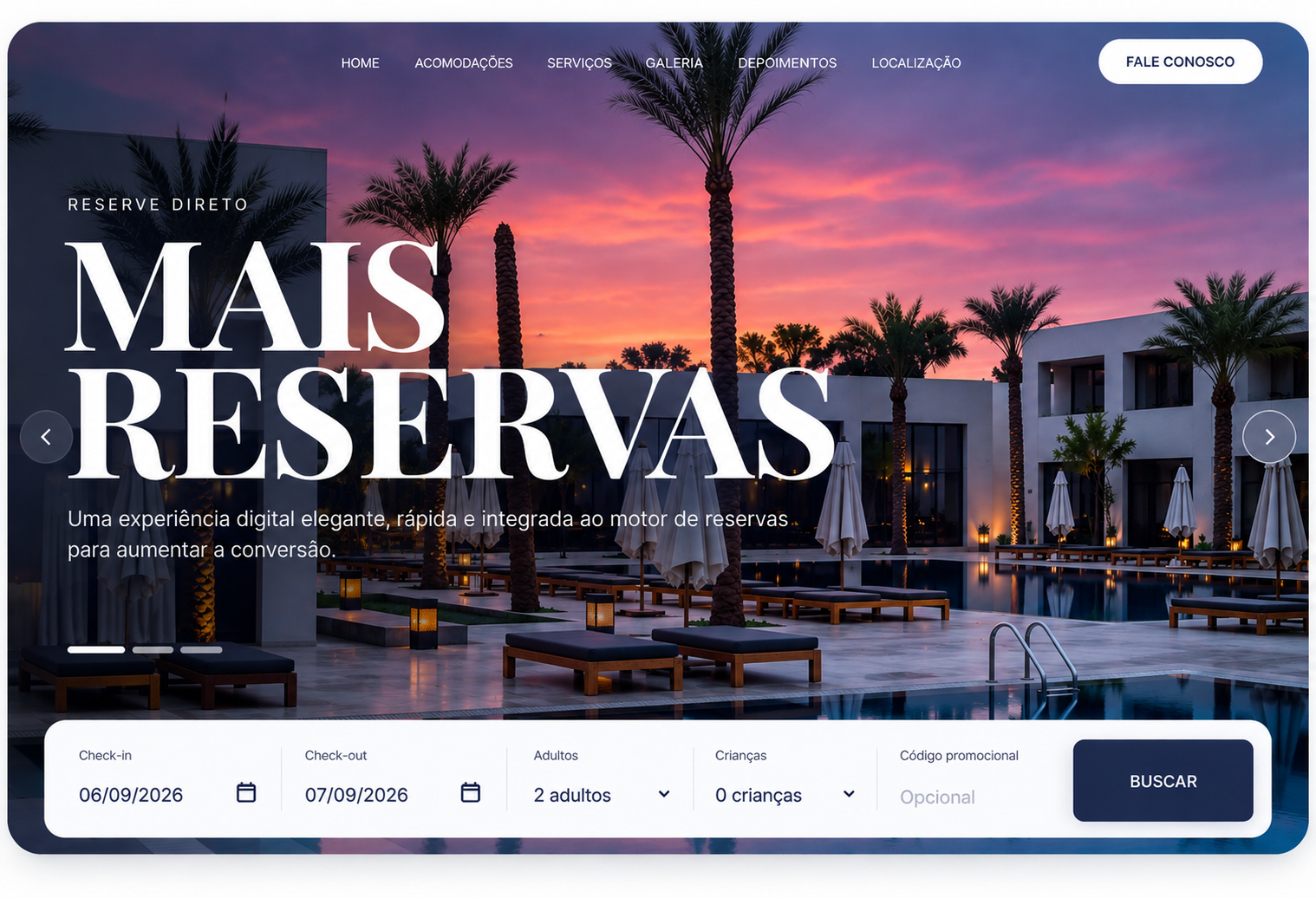 Website Artaxnet integrado ao Motor de Reservas, PMS, Channel Manager e pagamentos online