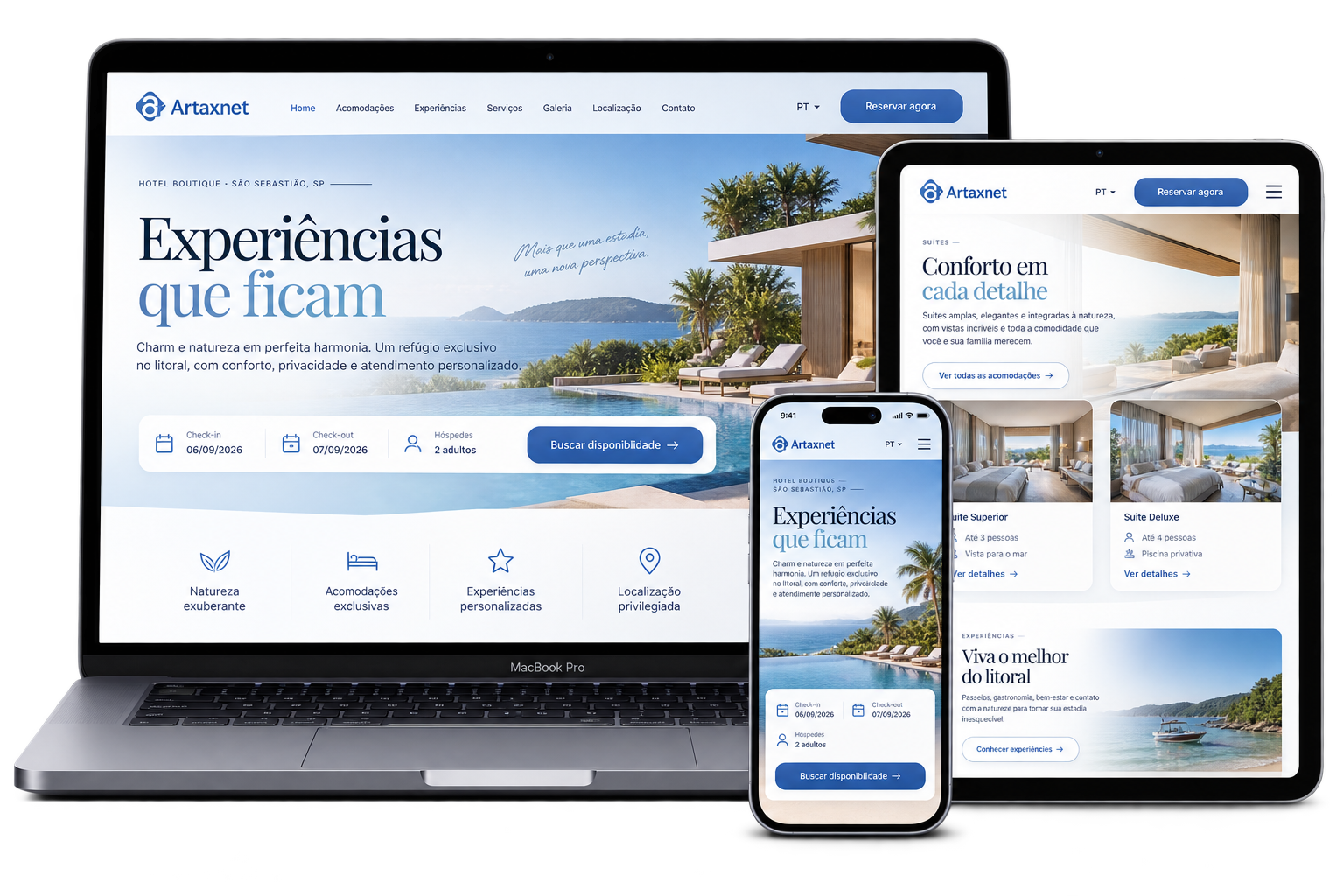 Website hoteleiro Artaxnet com SEO, GEO, performance, mobile e estrutura para reservas diretas