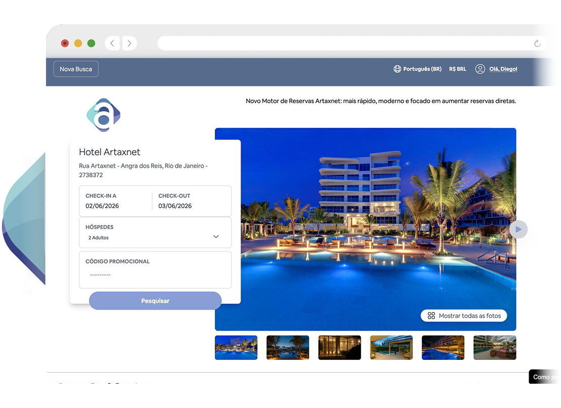 Motor de reservas Artaxnet para reservas diretas no site do hotel